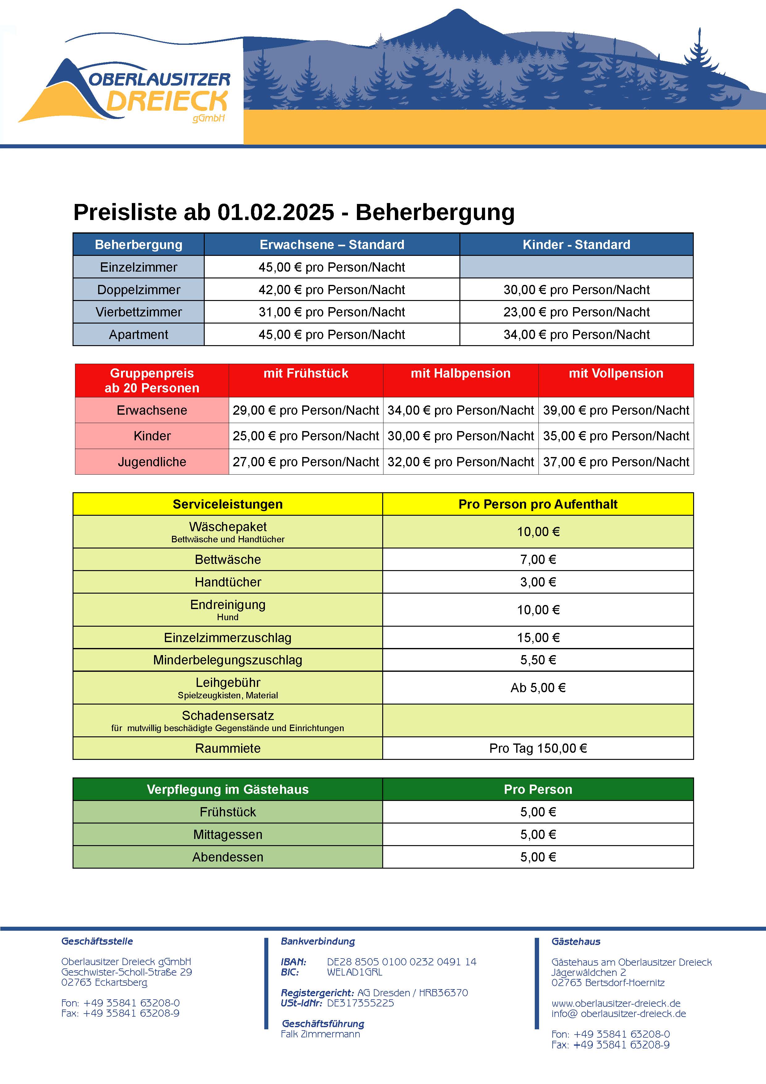 Preisliste 2025